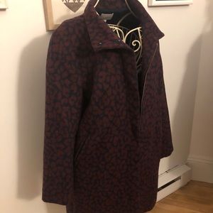 Loft Navy and Maroon Leopard Print Jacquard Coat